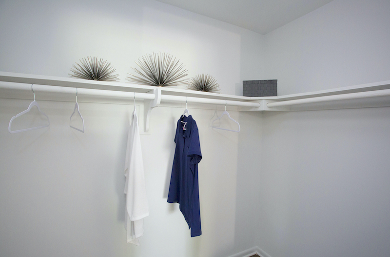 Walk-in closet with shirts hanging
